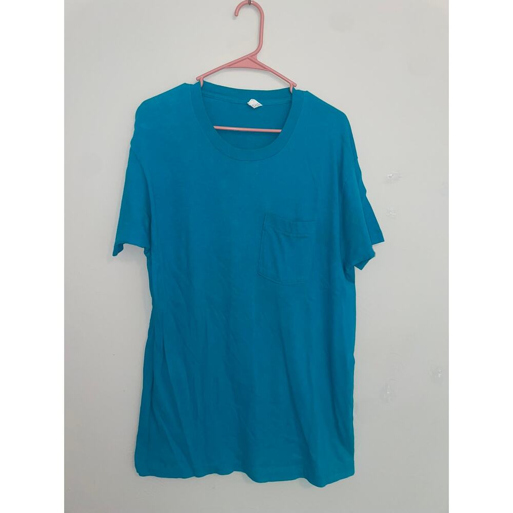 Vintage Blue Blank Shirt Fruit Of The Loom Pocket Short Sleeve Tee VTG 90s XL